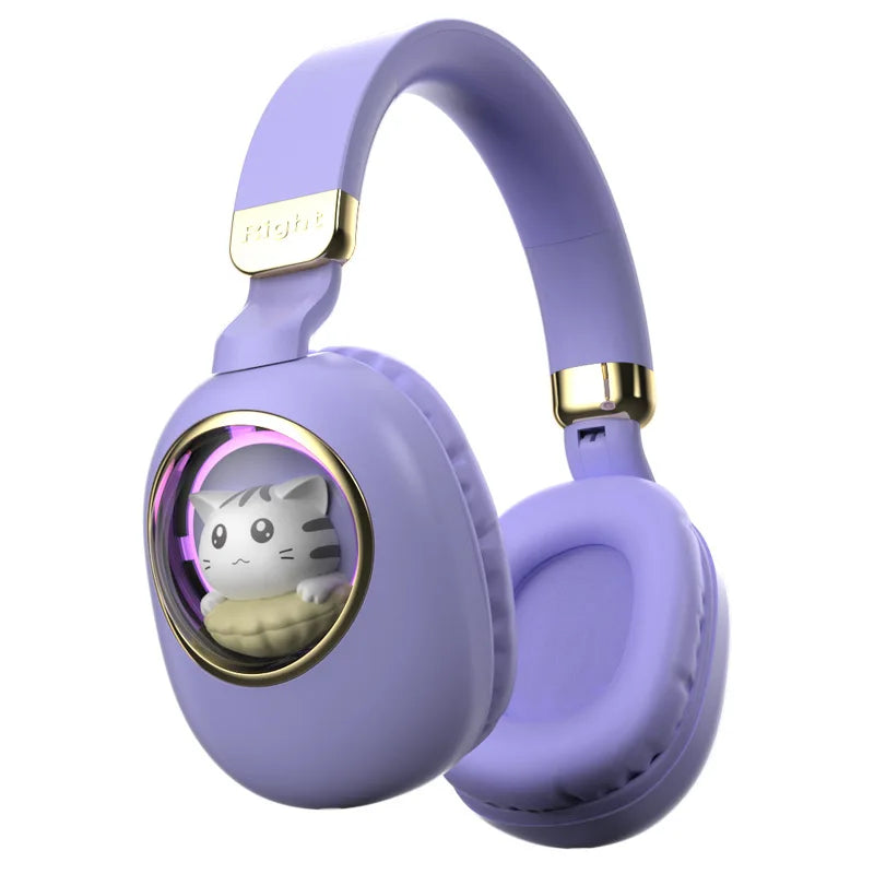 Kids Wireless Headphones with RGB light, 20H Battery Life, Transparent Capsule Cartoon Design, Bluetooth 5.3 Foldable Headset