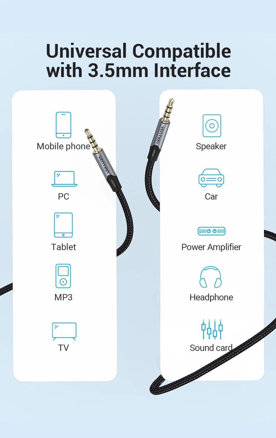 Vention Jack 3.5 Audio Cable Jack 3.5mm Male to Male Speaker Aux Cable for iPhone Samsung Headphone Xiaomi Car Audio Aux Cord
