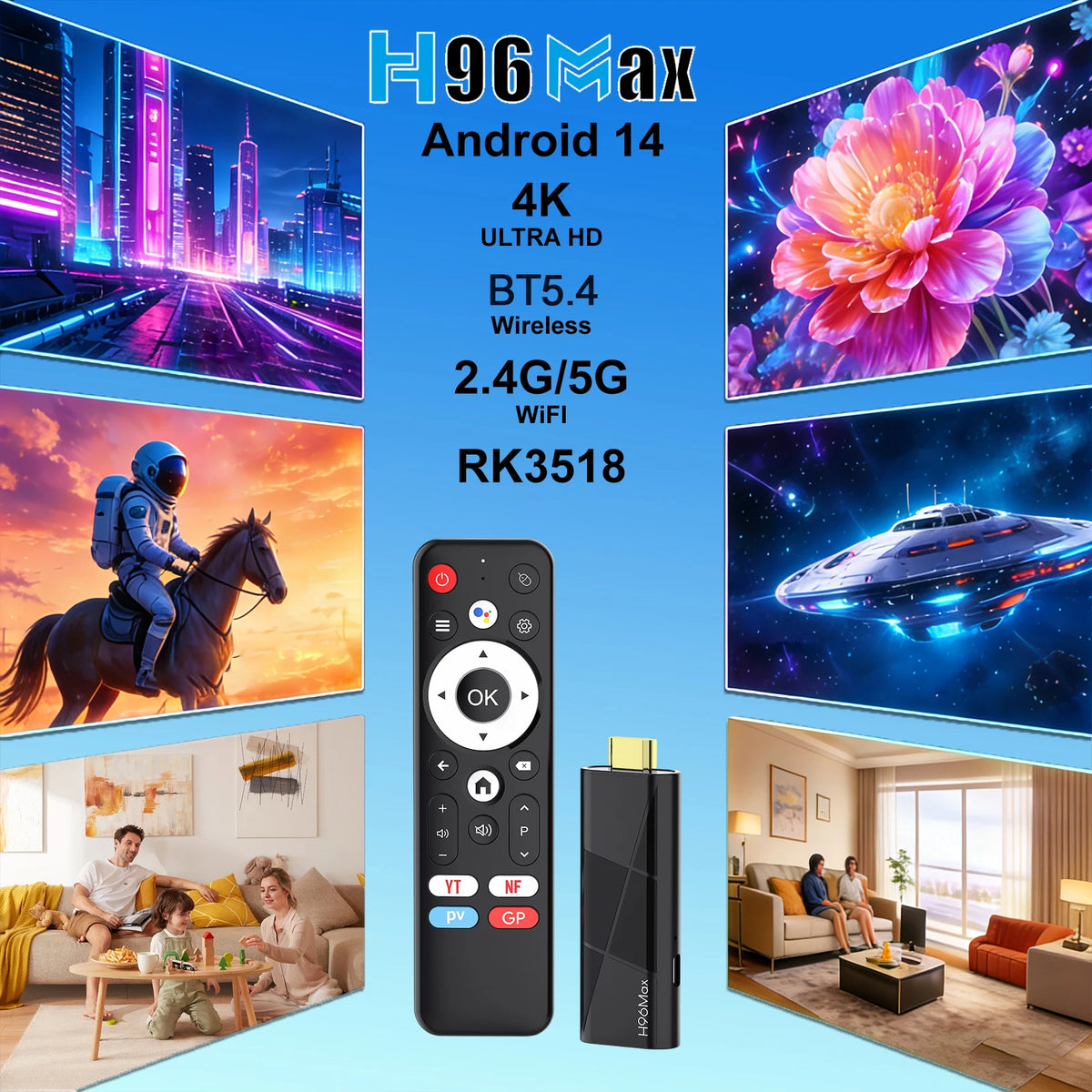 2026 New H96 MAX RK3518 TV Stick Android14 4K TV Box Android Quad Core RAM WiFi6 BT5.4 2GB 8GB/16GB Smart TV Box Voice Remote
