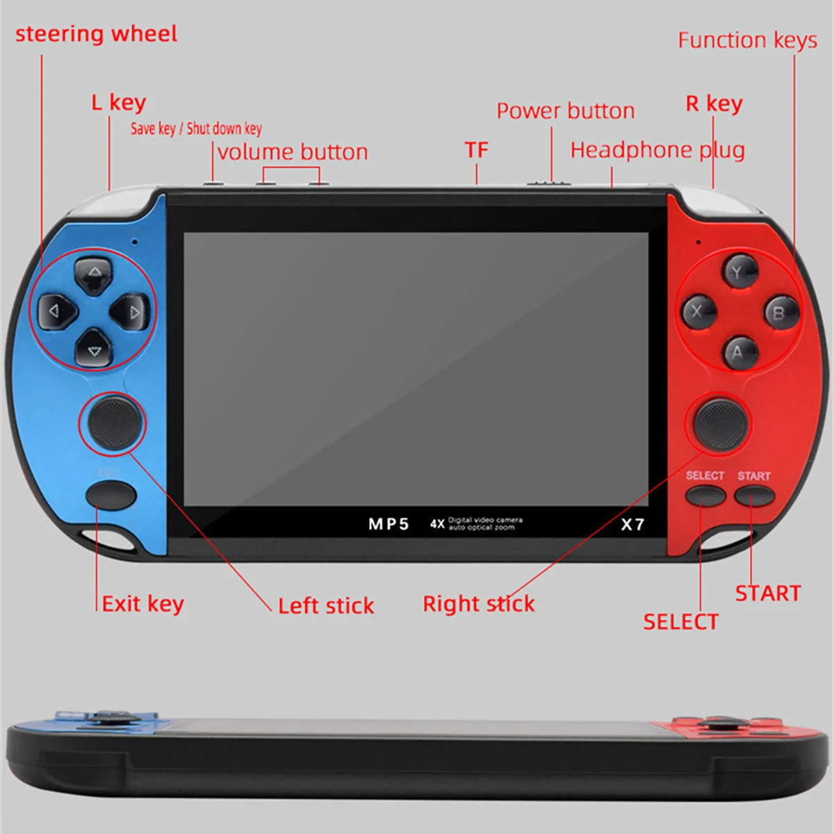 Retro X7 Handheld Game 4.3 Inch HD Large 8G Screen Classic Game Console Built-in 10000 Games Mini Handheld MP5 Video Game