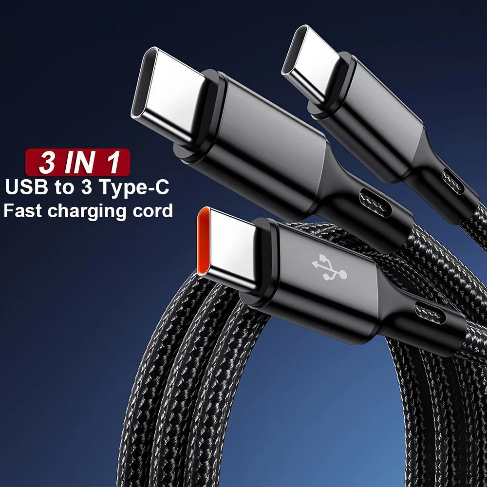 240W USB C Phone Charger Fast Charging Wall Adapters 100W 6A 3 In 1 USB-A to 3 ×Type-C Data Cables For iPhone 15 Samsung Xiaomi