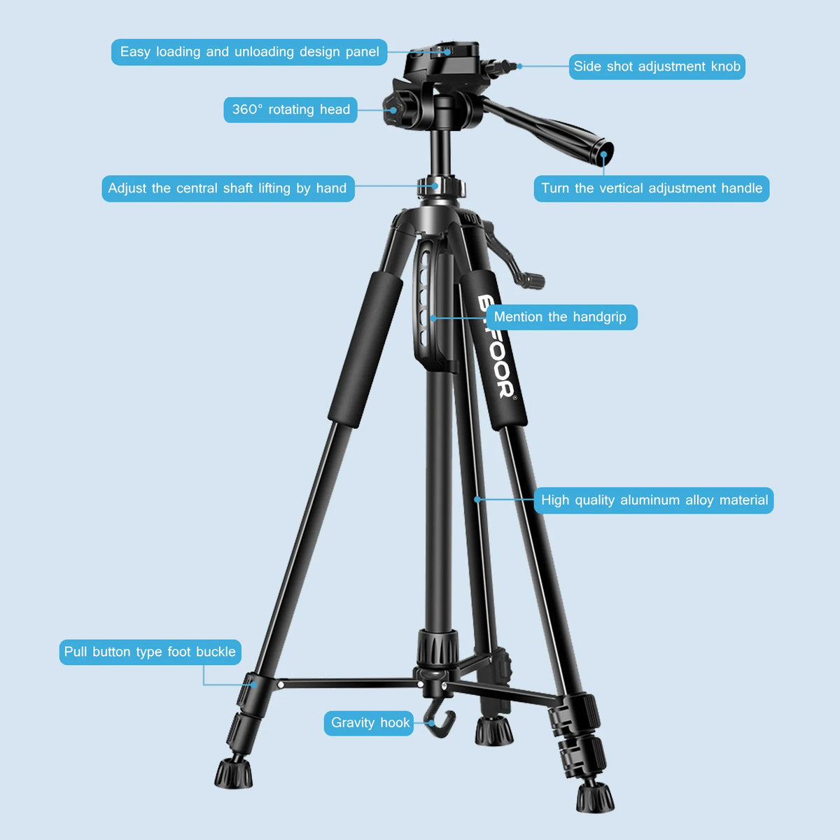 55” 140CM Travel Digital Camera Tripod Professional Aluminum Tall Phone Stand With Quick Plates Mount Pan Head For DSLR SLR