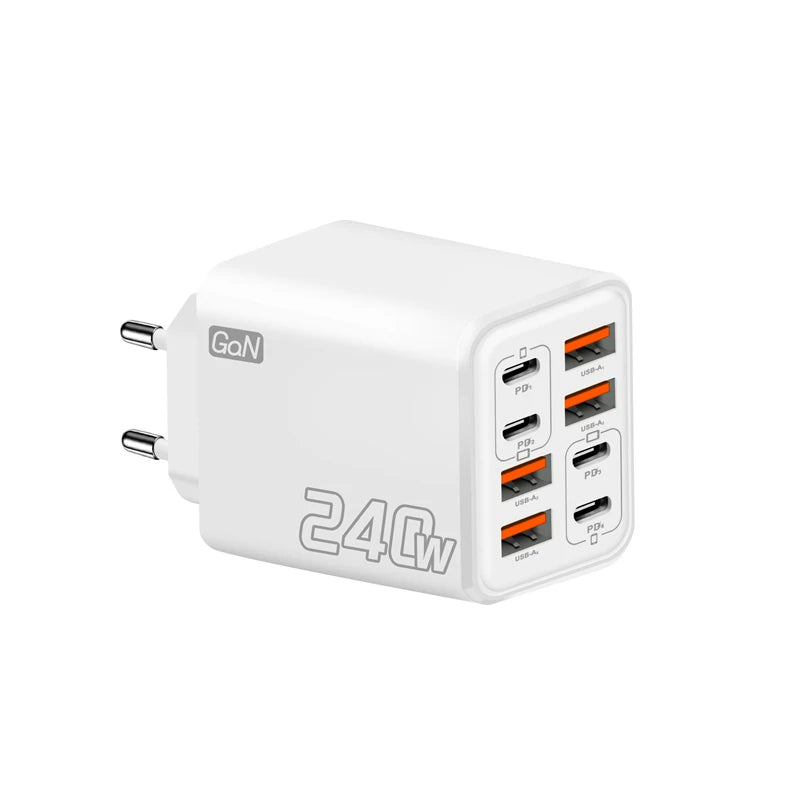 240W GaN USB C Charger 8 in 1 Fast Charging Phone Charger Power Adapter For iPhone Xiaomi Type C EU/US/UK Plug Wall Charger 2026