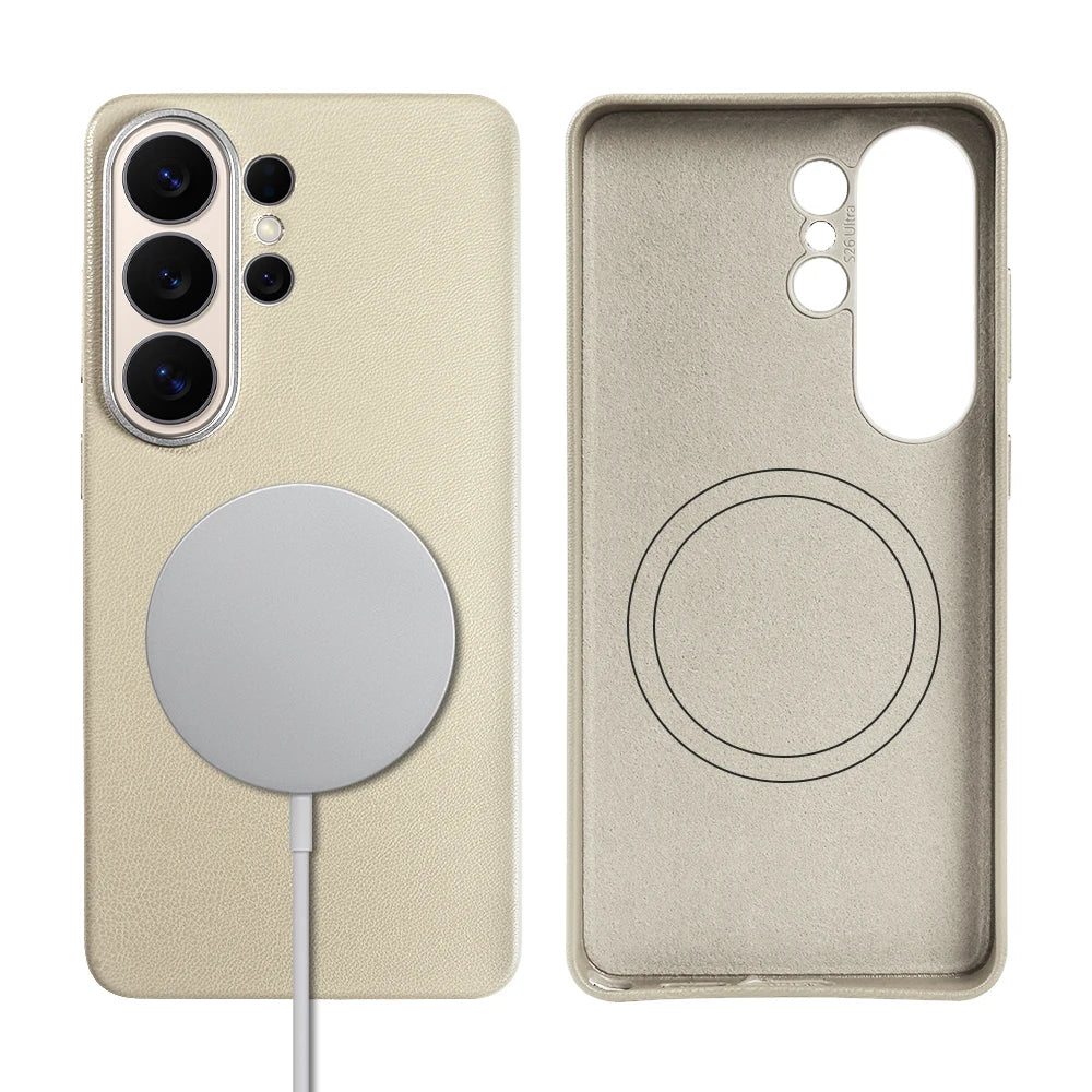 For Magsafe Premium Leather Case for Samsung Galaxy S26 Ultra S26Ultra S26Plus S25 Plus S25Ultra Phone Case Cover Magnetic Coque