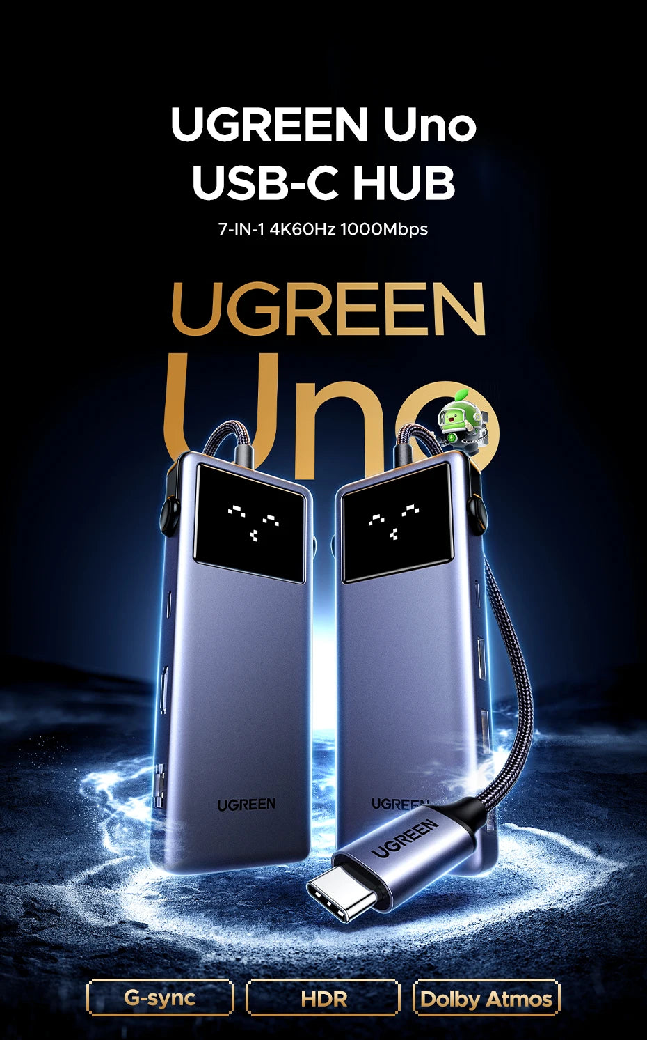 UGREEN Uno 7-in-1 USB HUB Type-C to 4K60Hz HDMI USB3.0 5Gbps RJ45 1000Mbps for MacBook Laptop Accessories Docking Station
