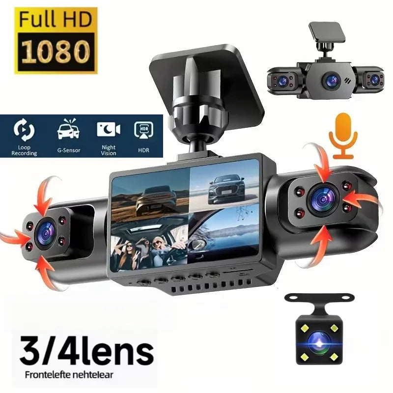 3/4CH Dash Cam, 1080P Multi Lens, 2" IPS Screen, IR Night Vision, 24H Parking Motion Detection