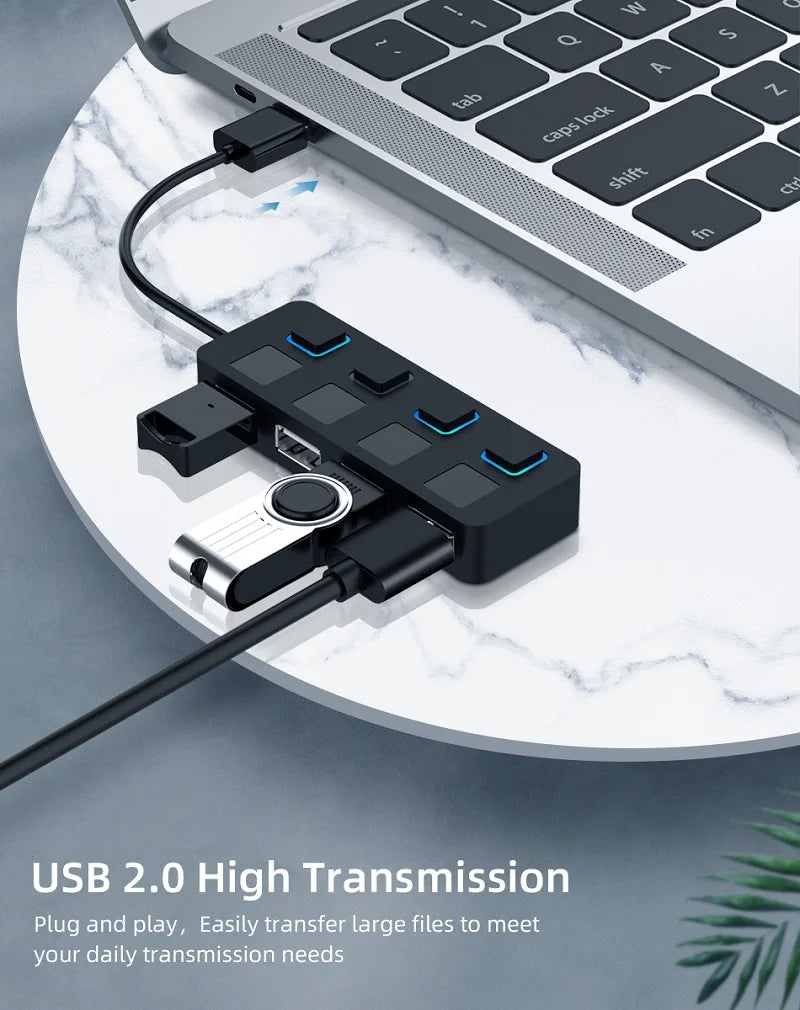 4 Ports USB 2.0 HUB Multi USB Splitter Expander Multiple USB 2.0 Hub Use Power Adapter USB2.0 Hub with Switch For PC Computer
