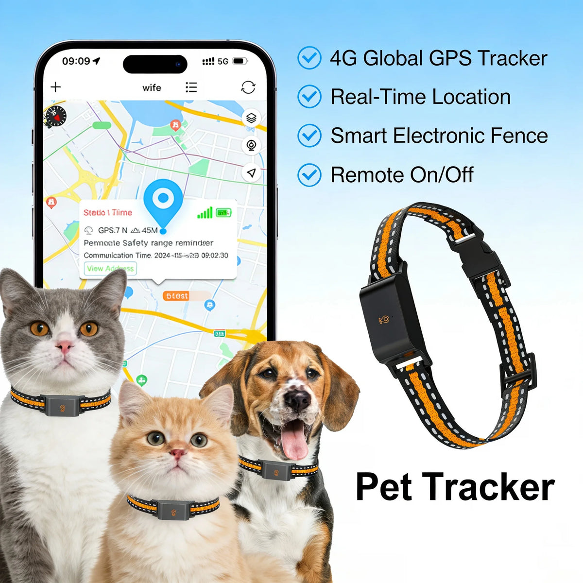 4G Global Pet GPS Tracker C09 Cross-border,Waterproof Cat Dog Locator with Collar,anti-loss Device Long Battery Life Standby