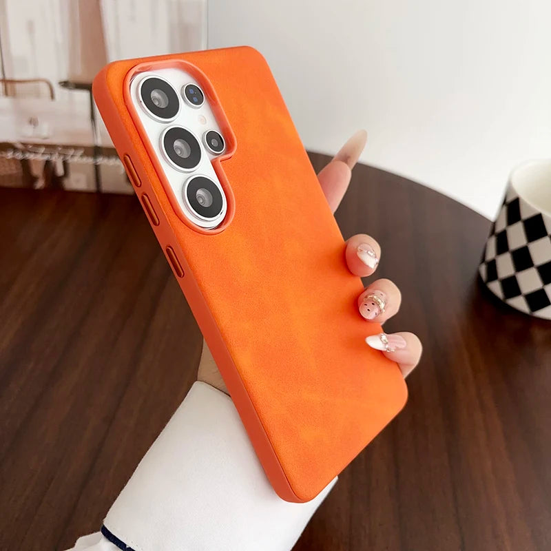 Vintage Suede Leather Phone Case For Samsung Galaxy S26 S25 S24 S23 S22 Ultra Shockproof Matte Retro Texture Protective Cover