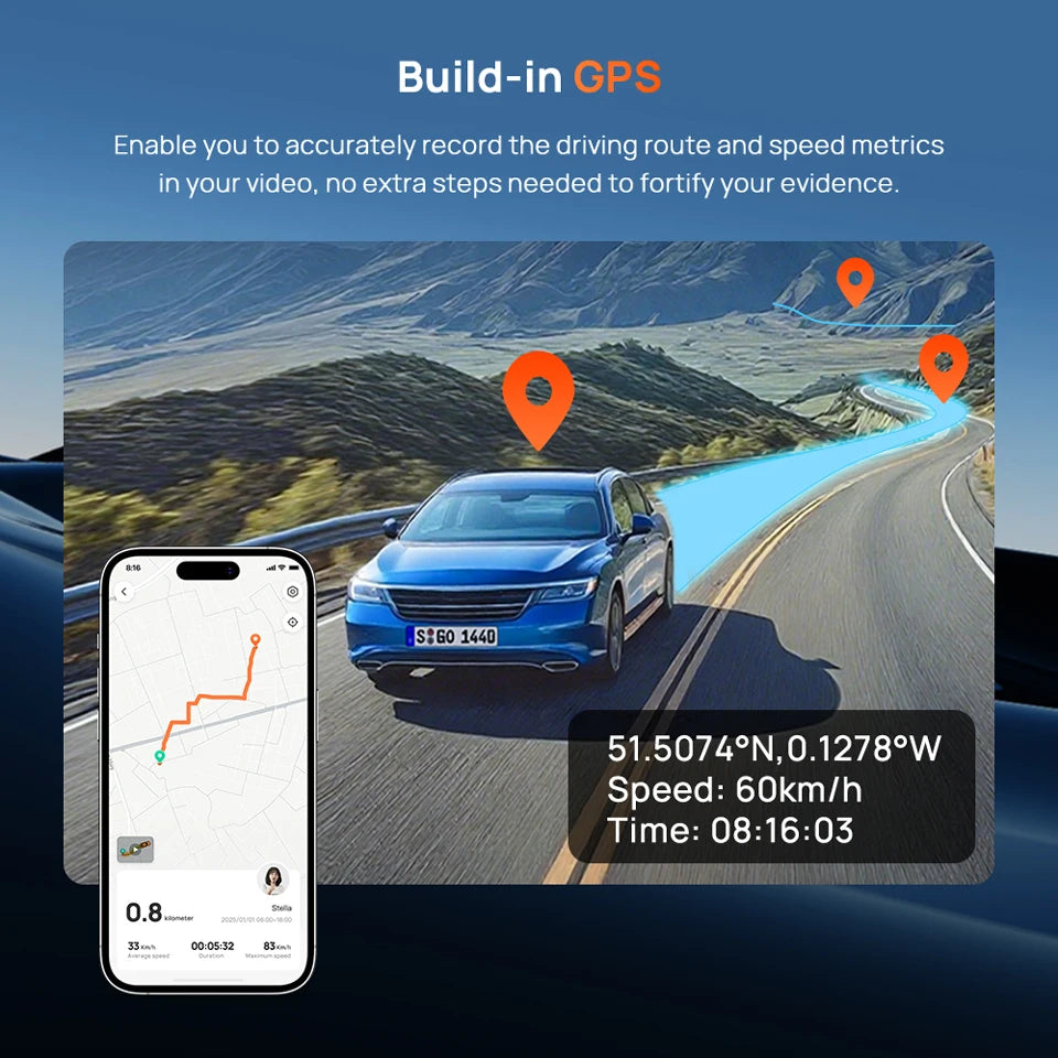 70Mai T800E 3-Channel Dash Cam Front 4K + Rear 1080P + Interior 1080P Hdr Supercapacitor 24H Parking Gps Voice Control Wi-Fi6