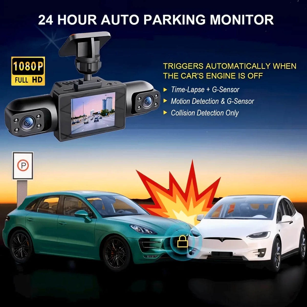 3/4-Lens 360° Panoramic Dash Cam, IR Night Vision, Auto Loop Recording, G-Sensor Motion Detection, 12H/24H Continuous Recording