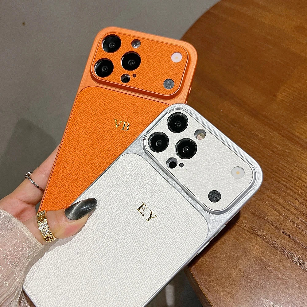 Personalised Customized Name Case For iPhone 17 Pro 16 15 14 13 Pro Max Initials Letters Leather Cover 13 15 16 17 Air Pro Max
