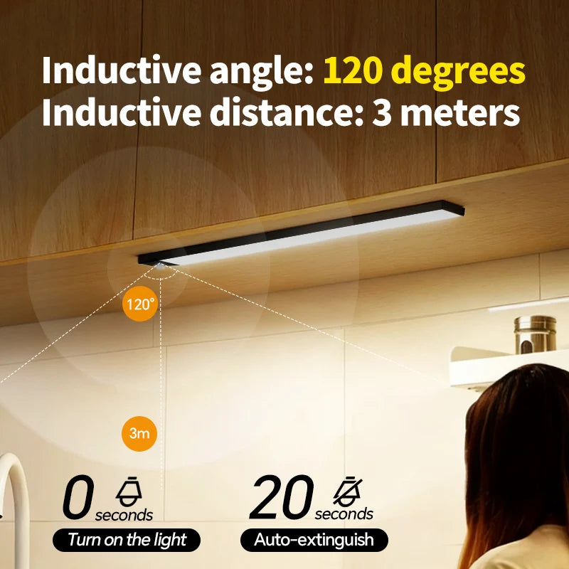 USB Rechargeable Motion Sensor LED Light, Black & White Available - Under Cabinet Lighting for Kitchen Home Indoor LED Lighting