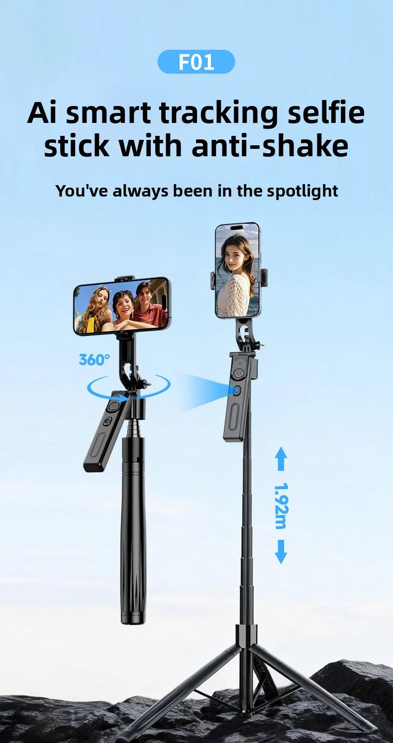AI Face Tracking Selfie Stick Gimbal Stabilizer, Bluetooth Extendable Phone Tripod with 4-Axis Anti-Shake, Fill Light, Smart Aut