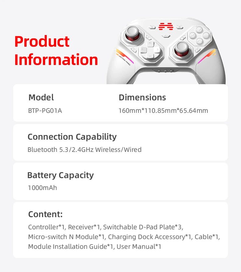 BEITONG PANGU Modular Wireless Controller, DIY Layout, Tool-Free Swap, TMR Joystick, for Switch/PC/Android/iOS