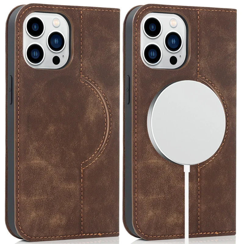 For Magsafe Wallet Leather Flip Case For iPhone 12 13 14 15 16 Pro Max mini Magnetic Wireless Charging Book Folio Cover