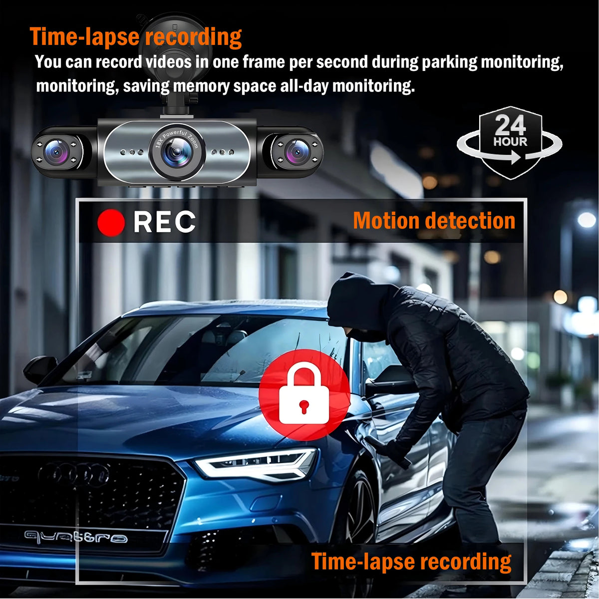 4 Channel Dash Cam 360° Car Video Recorder Black Box with Night Vision 24/7 Parking Monitor G-Sensor Loop Recording Auto Parts