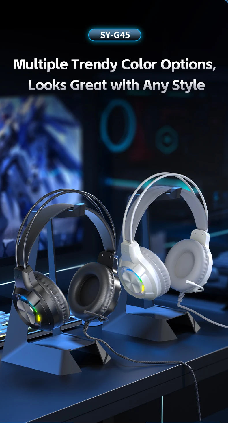 Over-Ear Gaming Headphone 7.1 Surround Sound ENC Noise Cancelling Mic RGB LED Wired Headset for PC PS4 PS5 Xbox Laptop Desktop
