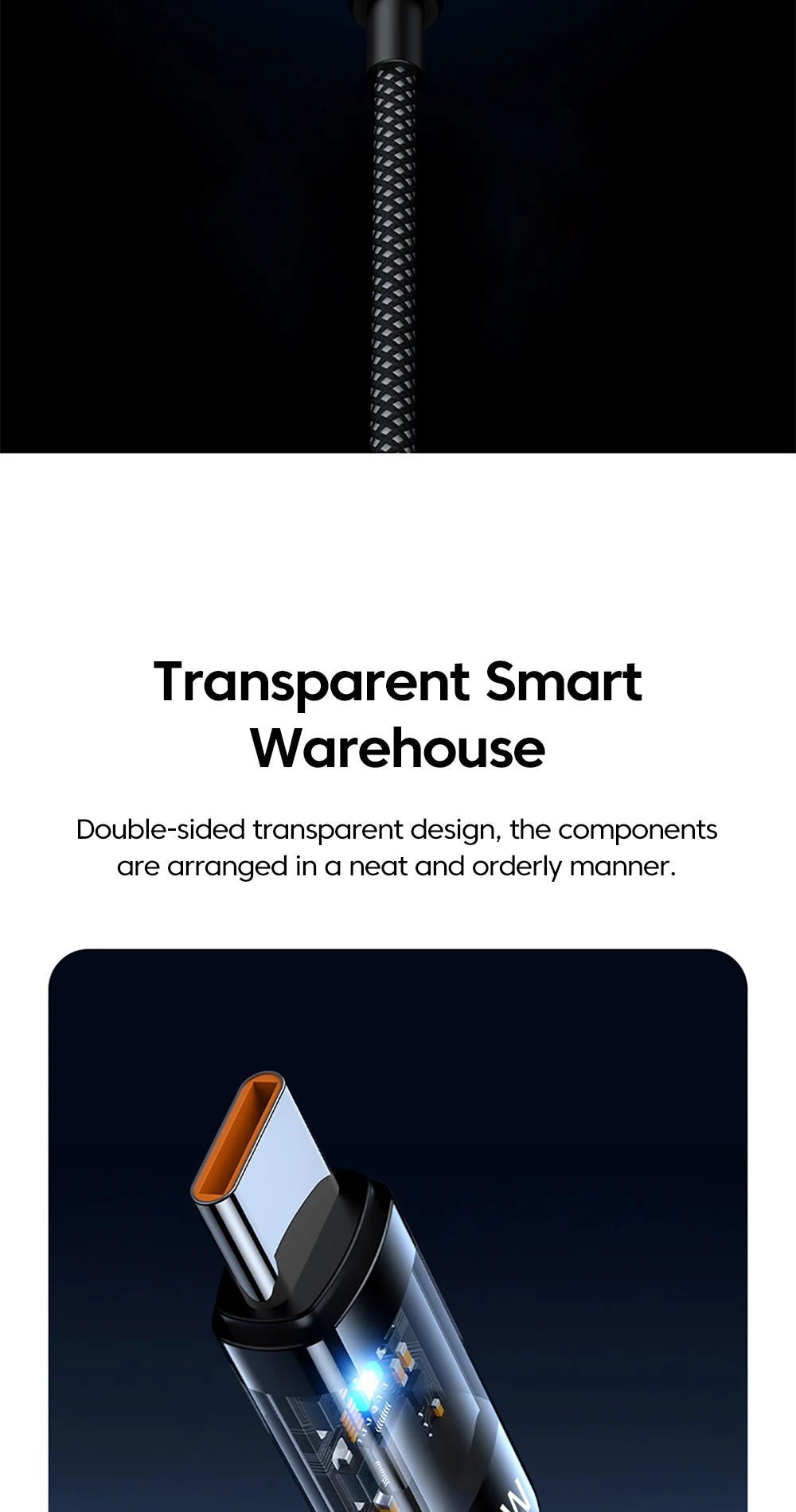 USB C Quick Charging Cable 240W Braided Transparent Type C High-speed Charger Wire for 16/17 for Samsung Huawei Mi Data Line