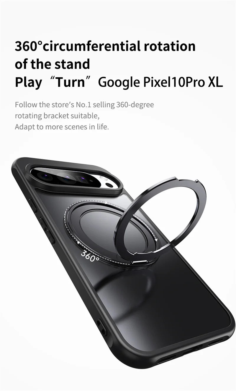 Transparent Phone Case for Google Pixel 10 Pro XL 9A 8A Protective Case Magnetic Rotate Bracket MagSafe Shock Proof Cover