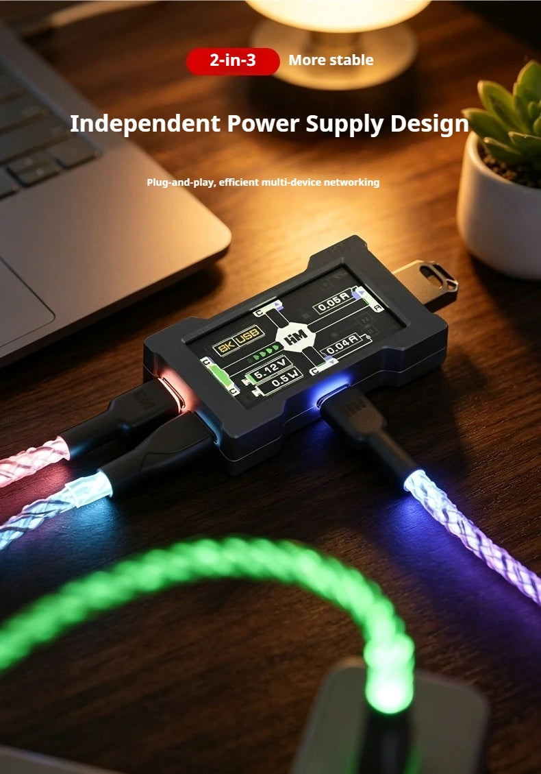 HMLAB ZNEO Gaming USB Hub - 2-to-3 Port, 8K Hz, Independent Power, With Screen, Trendy for Gaming Ambience Desk Setup