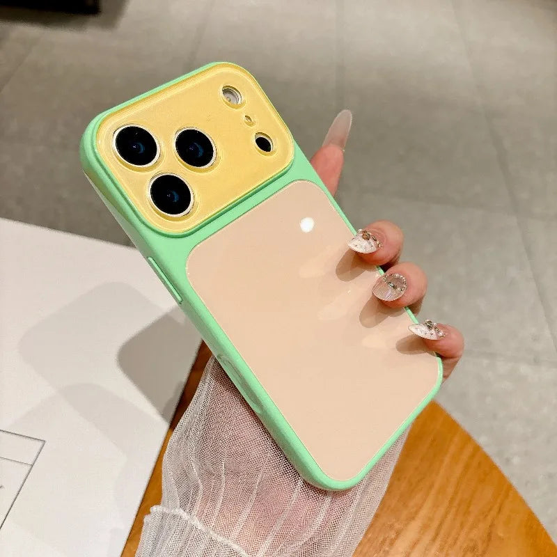 Fashion Dopamine Color-Block Phone Case for IPhone 18 Pro Max 17 16 15 14 Pro Max Candy-Color Glass Back Shockproof Phone Case