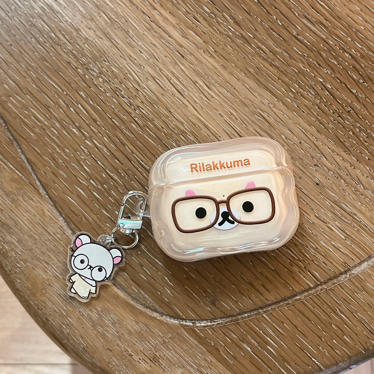 Korean Cute Rilakkuma Glasses Clear AirPods Case with Keychain for AirPods 1 2 3 4 Pro 2 Pro 3 Cute Shockproof Protective Cover