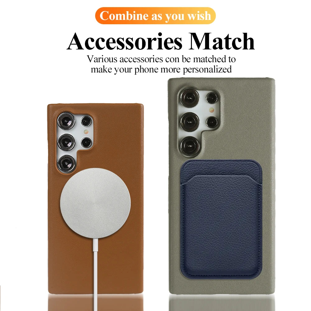 Handmade Premium Genuine Leather Magnetic Case for Samsung Galaxy S25 Ultra Case S24FE S23 S22 S21 S20 Note20Ultra Magsafe Cover