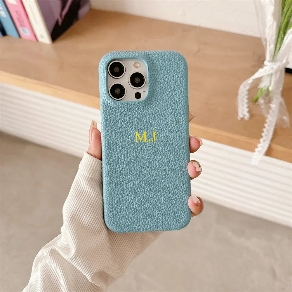 Personalised Customize Initials Name DIY Case For iPhone 17 Pro Max 16 15 17 Pro Max 14 13 12 Candy Color Leather Cover