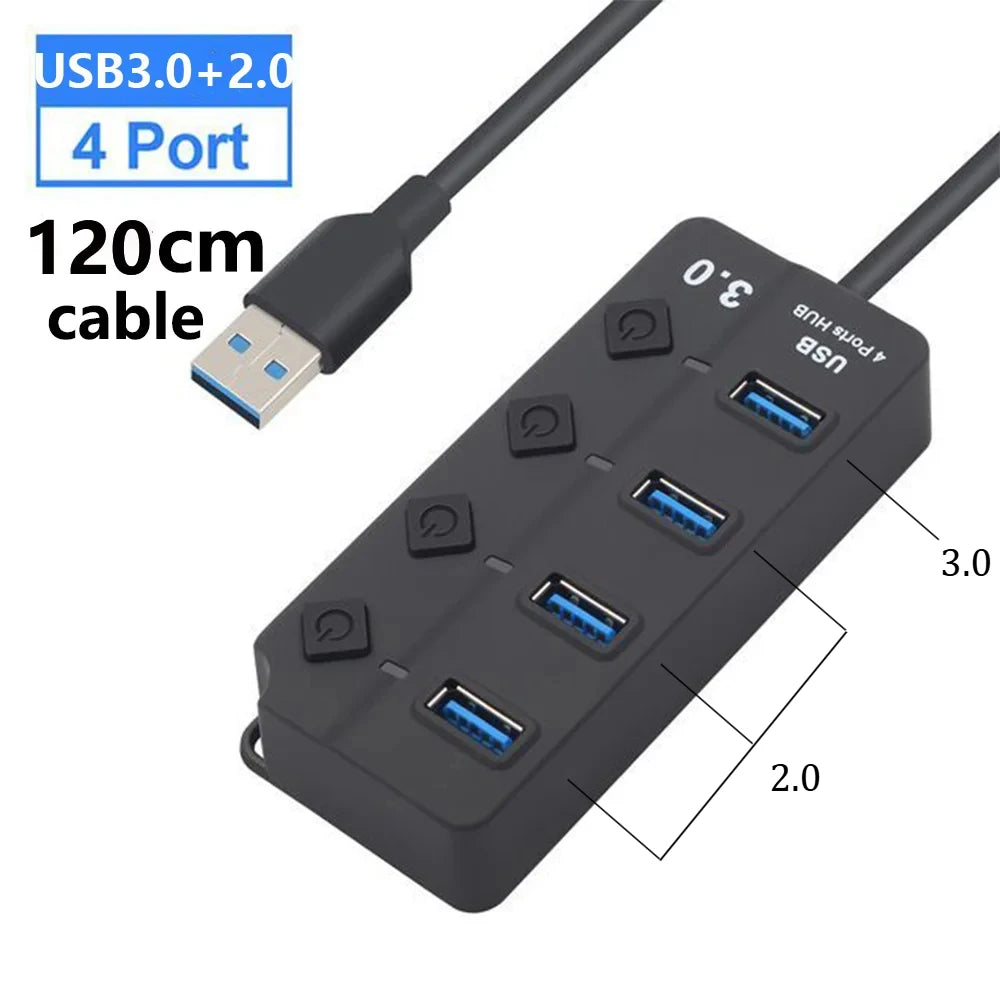 USB Hub 3.0 Multiprise USB High Speed Splitter 7 Port 5Gbps Hub Power Adapter with Switch Long Cable with Multiple Expander Hub