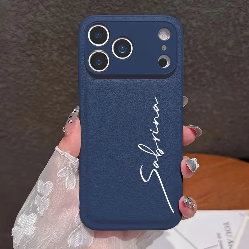 Personalized Customized DIY Name Stylish Faux Leather Phone Case For iPhone18 17 16 15 14 Pro Max Pro Shockproof Cover