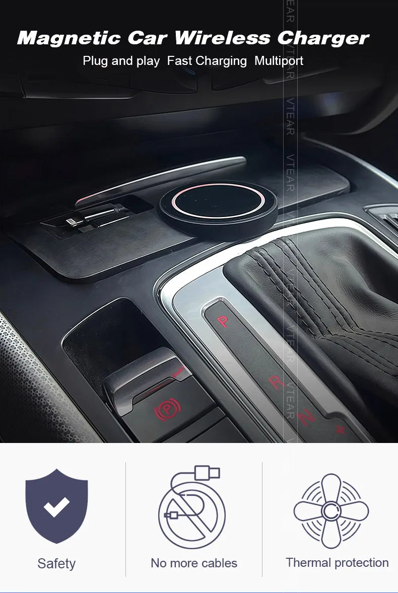 For Audi A4 B8/A5/RS4/RS5 2008-2015 Magnetic Car Wireless Charger with Expansion Cable Fast Cellphone Charging Adapter Parts
