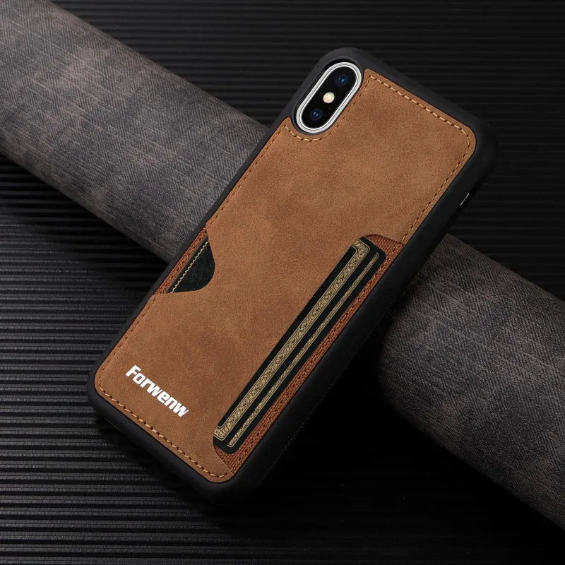 Retro Card Holder Phone Case for iPhone 18 17 16 15 14 13 12 11 Pro Max 17E Air XS XR SE 7 8 Plus Busines Wallet Leather Cover
