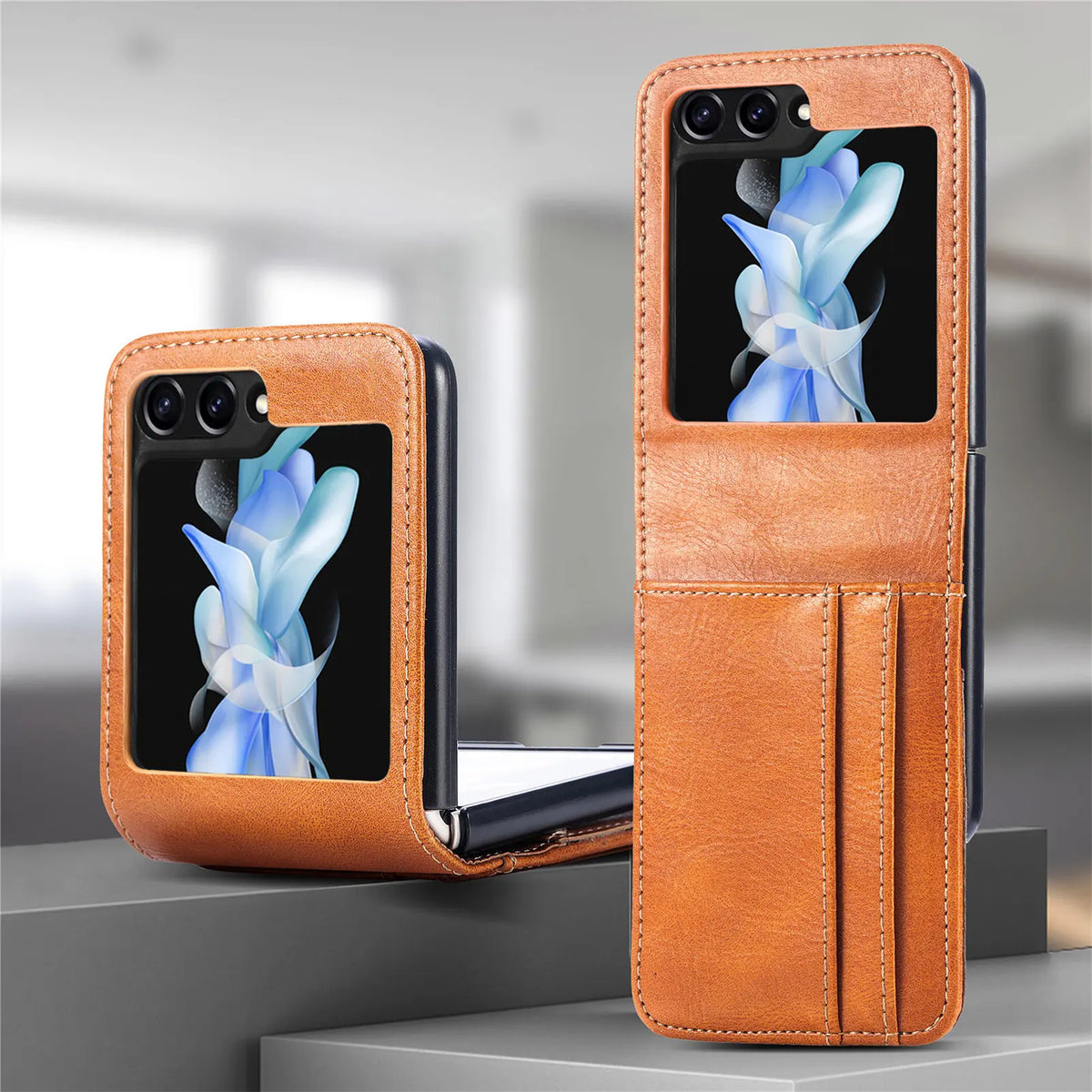 Luxury Card Holder Leather Phone Case For Samsung Galaxy Z Flip 8 7 FE 6 5 4 3 Flip8 Fold Wallet Photo Frame Business Back Cover