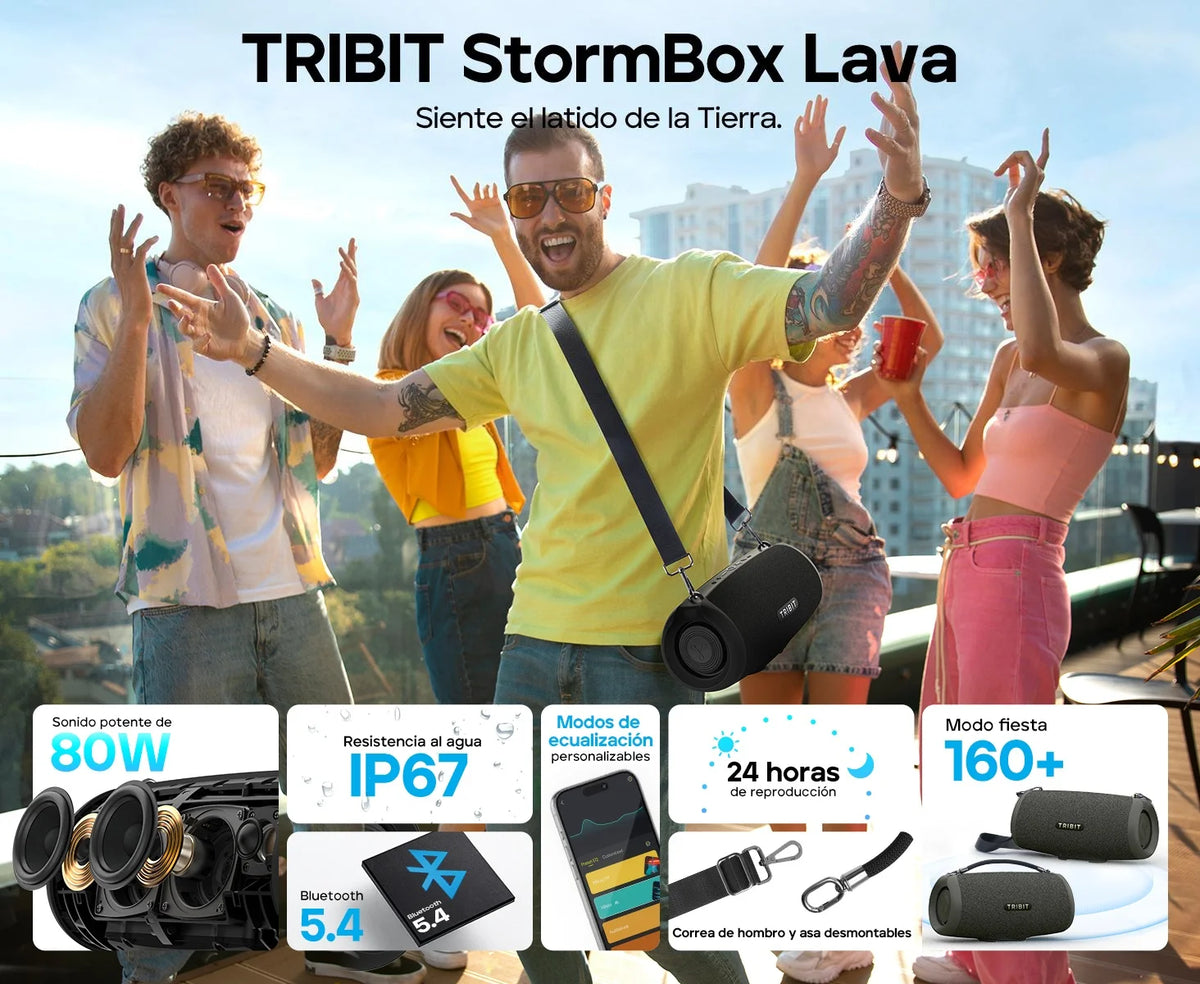 Tribit StormBox Lava 80W Bluetooth Speaker Portable Wireless Speaker IP67 24H Playtime Deep Bass XBass TWS Pairing Outdoor Party