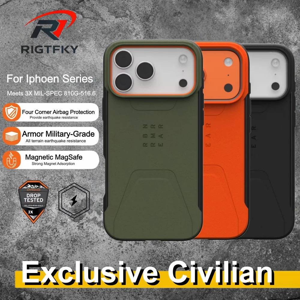 Magnetic Shockproof Armor Phone Protective Case For iPhone 17 Pro Max 17Air 16 15 14 13 12 Ua-g Heavy Impact-Resist Rugged Cover