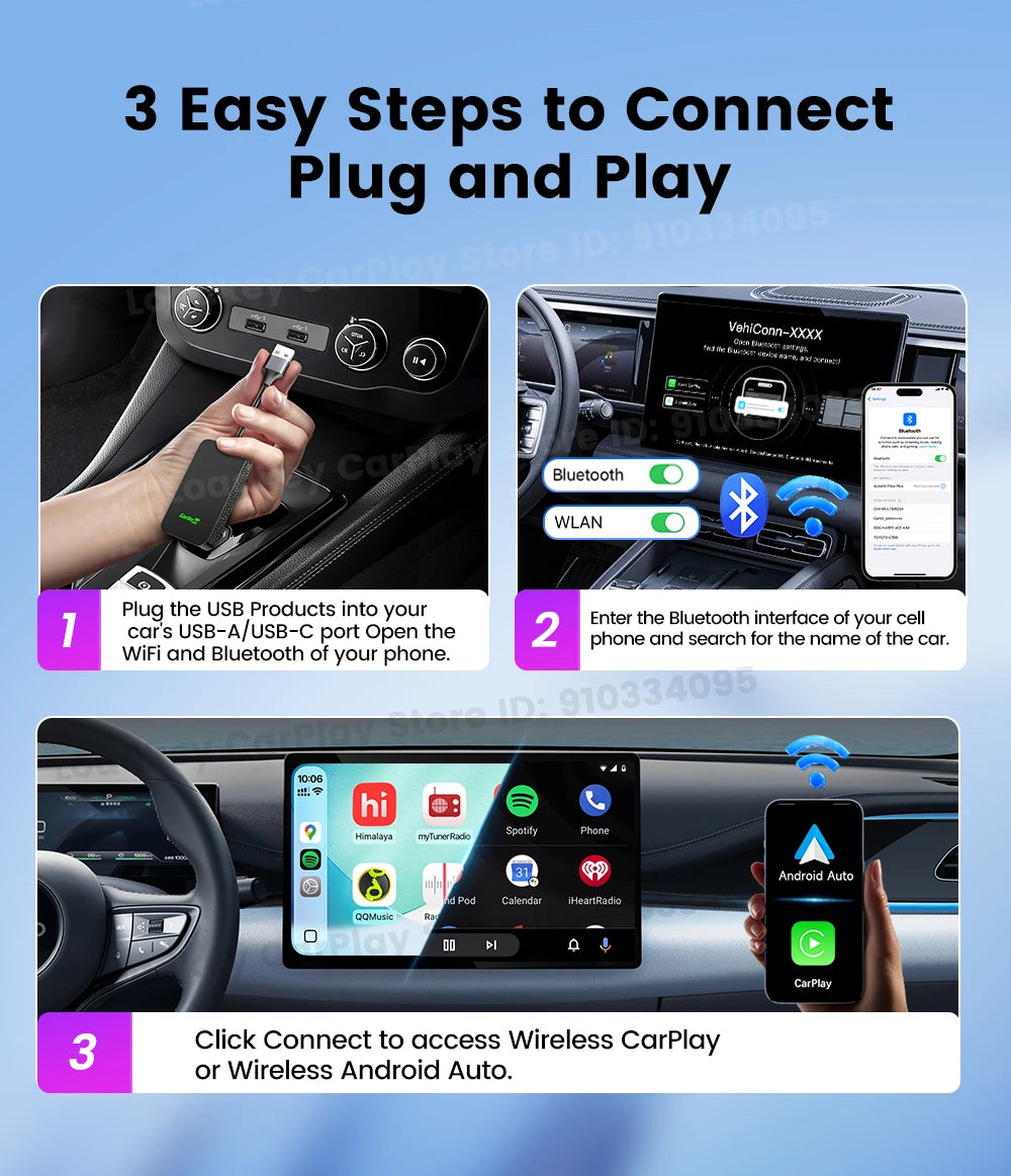 Carlinkit 5.0 2air Wireless CarPlay Android Auto Wireless Adapter 2in1 Plug and Play Auto Connection 5.8Ghz WiFi Bluetooth GPS