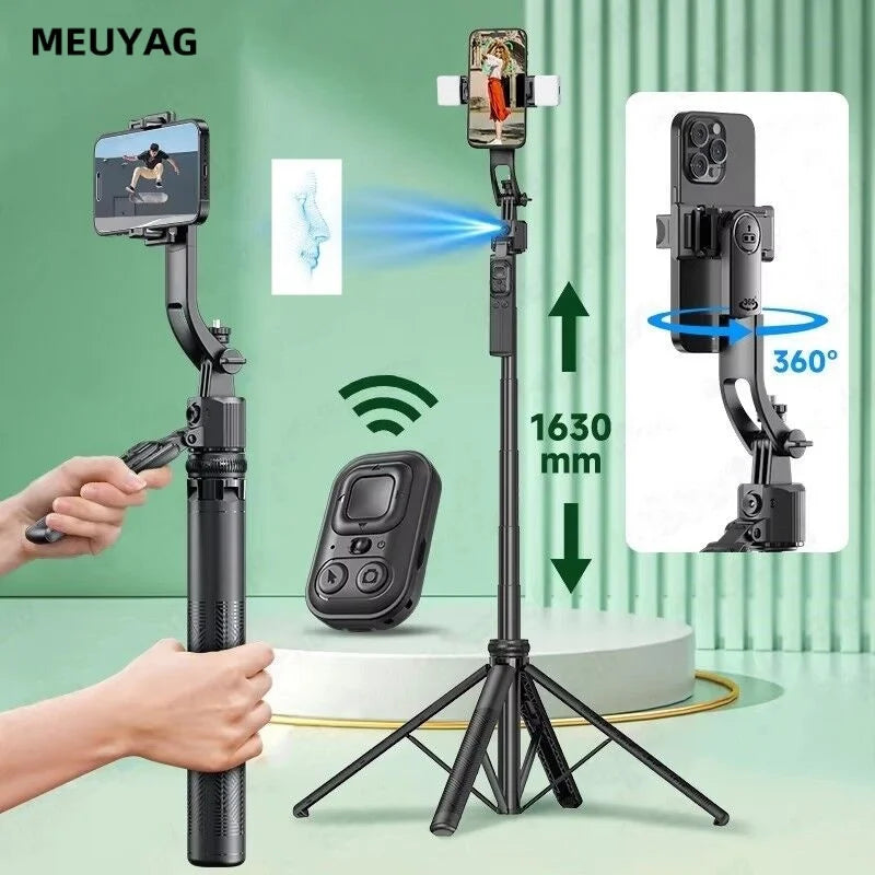 MEUYAG 1.62m AI Follow-Up Selfie Stick Fully Automatic With Bluetooth Remote Intelligent Anti Shake Pan Tilt Handheld Gimbal