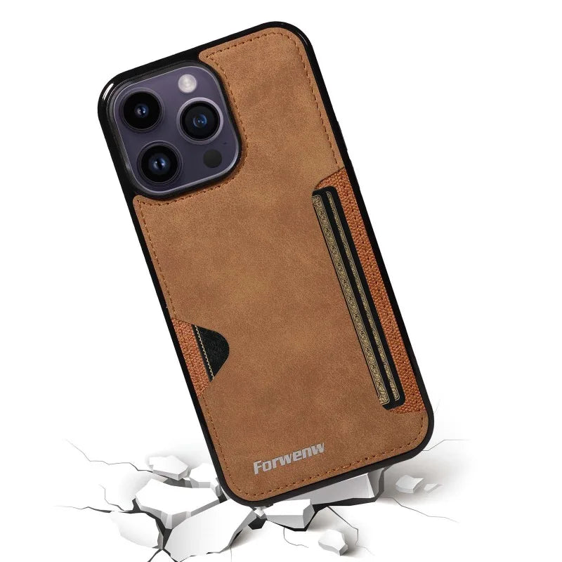 Retro Card Holder Phone Case for iPhone 18 17 16 15 14 13 12 11 Pro Max 17E Air XS XR SE 7 8 Plus Busines Wallet Leather Cover