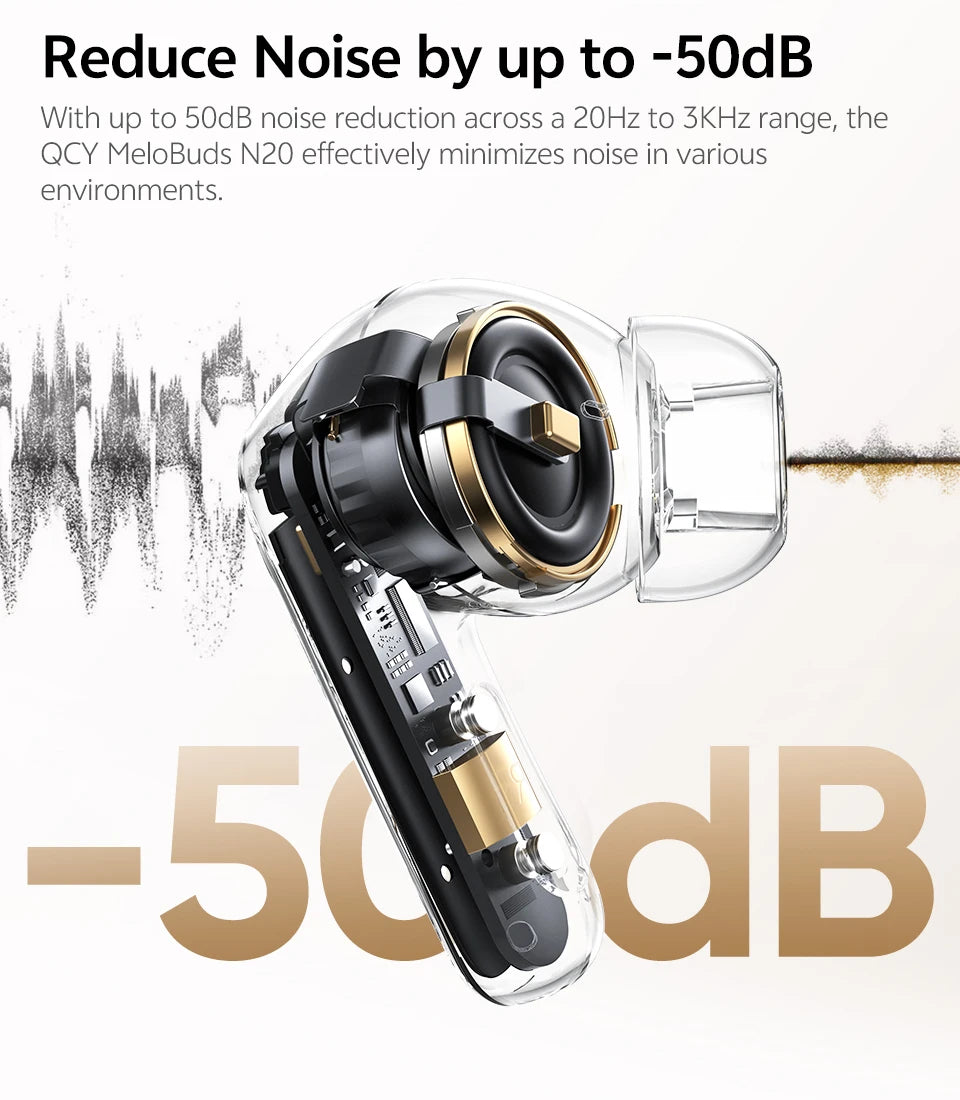 QCY Melobuds N20 BH25HT20A Wireless Bluetooth 6.0 Earphone -50dB Adaptive ANC 13mm Drivers Headsets 6 Mics HD Calls Earbud 40Hrs