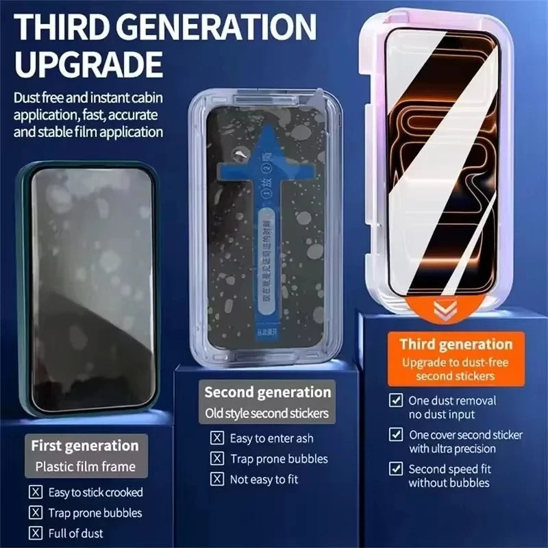 1-5Pcs Ultra HD Dust Free Screen Protector For iPhone 17 16 15 13 11 12 14 Pro Max 16e 7 8 Plus SE 17 Air Glass Easy Install Box