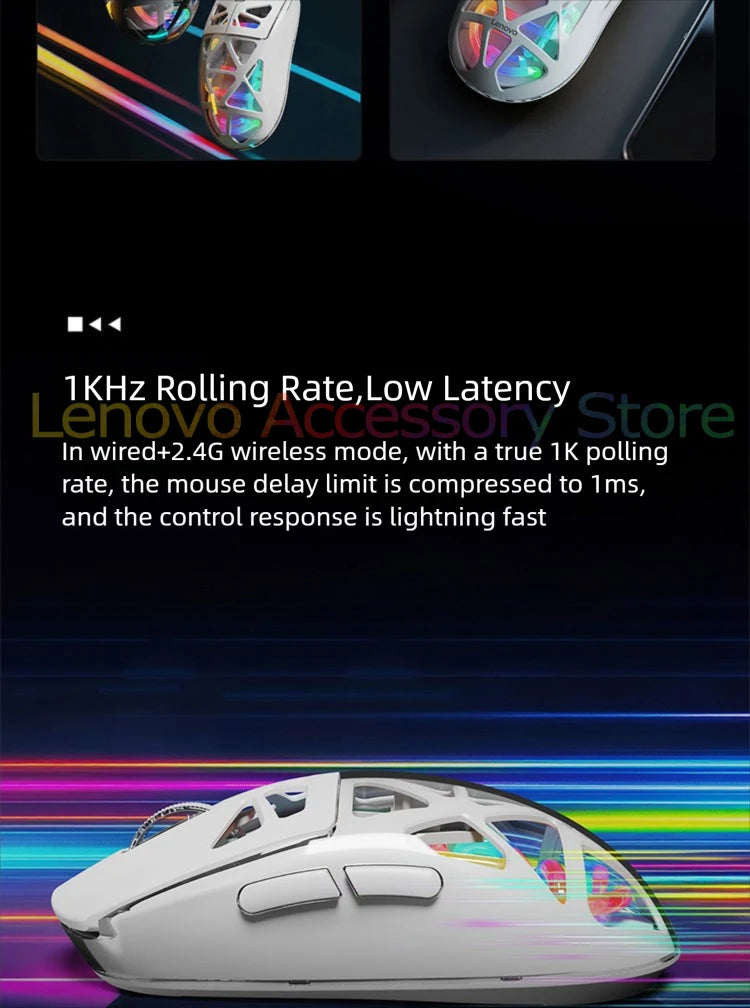 Lenovo Aurora Gaming Mouse GM11 Pro RGB 3-mode 2.4G Wireless Bluetooth 12000 DPI Adjustable Lightweight Portable Rechargeable