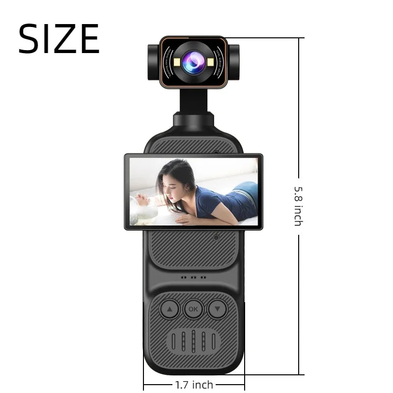 2K Handheld Gimbal Stabilizer for Pocket Action Cameras, USB-C Fast Charging, Portable Smooth Stabilized Footage