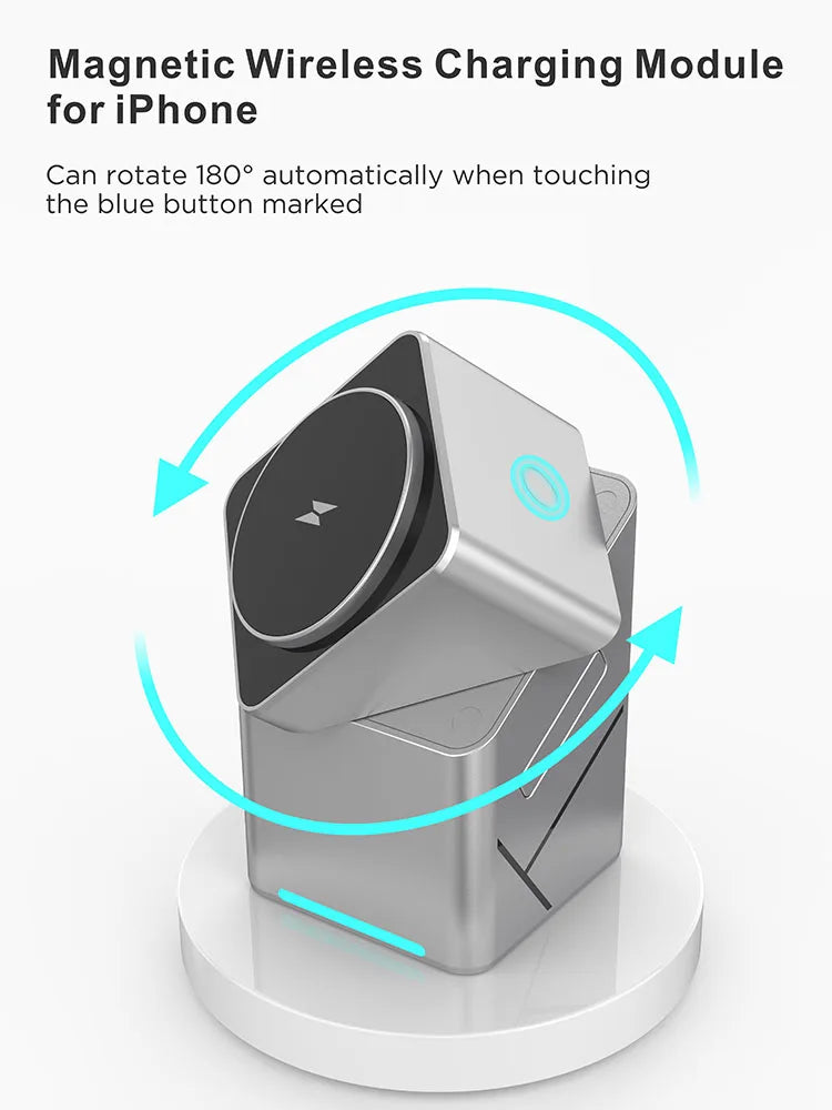 Rotating Qi2 3in1 15w Magnetic Wireless Charger Stand For iPhone 16 15 14 13 12 Max iWatch Airpods Fast Charging Dock