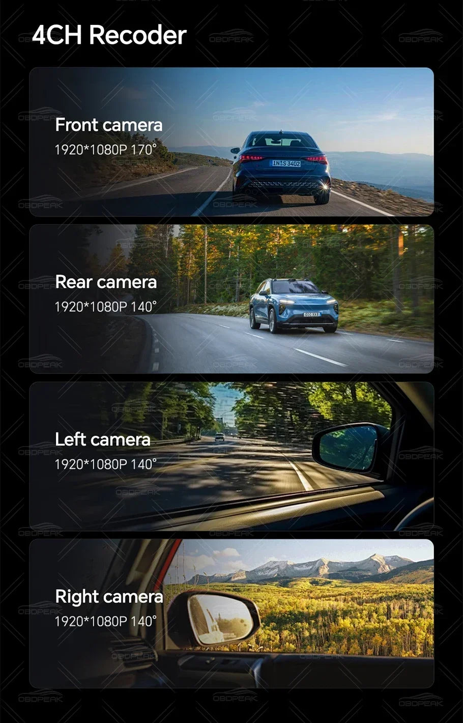 D75 Rearview Mirror FHD 1080P Dash Cam 4CH 360° Record Car Dvr Infrared 5G WIFI APP Video Recorder GPS Track Super Night Vision