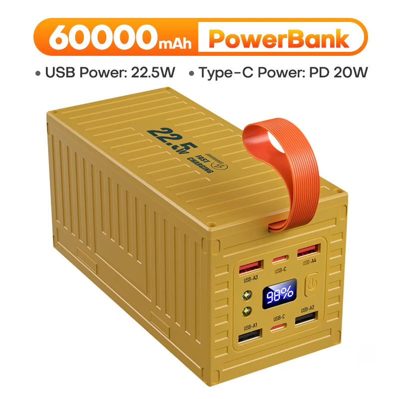 QOOVI 60000mAh Power Bank 22.5W PD QC 3.0 Charger Powerbank Large Battery Capacity Power Station Fast Charging For iPhone Xiaomi