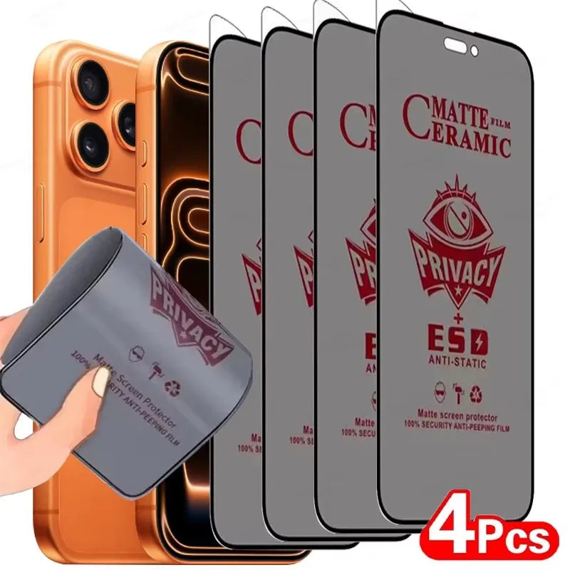 4PCS Matte Privacy Screen Protector For iPhone 17 16 15 14 11 13 12 Pro Max Plus Mini XS XR Anti-Spy Ceramic Film For iPhone Air