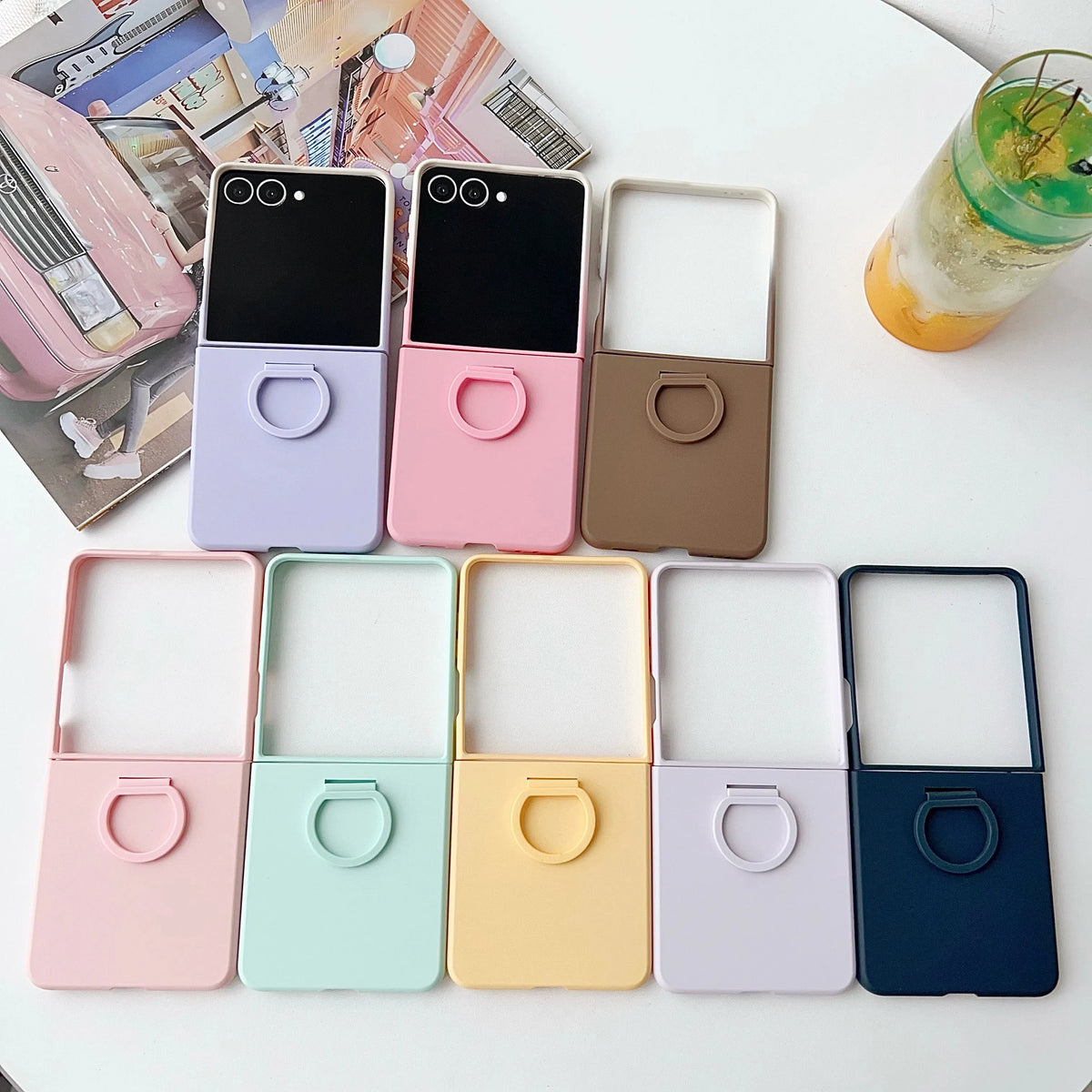 Hot Skin Feel Glass Case for Samsung Galaxy Z Flip 7 FE Fold Business Fashion Ring Hinge Protective Cover for Flip5 Flip6 Cases