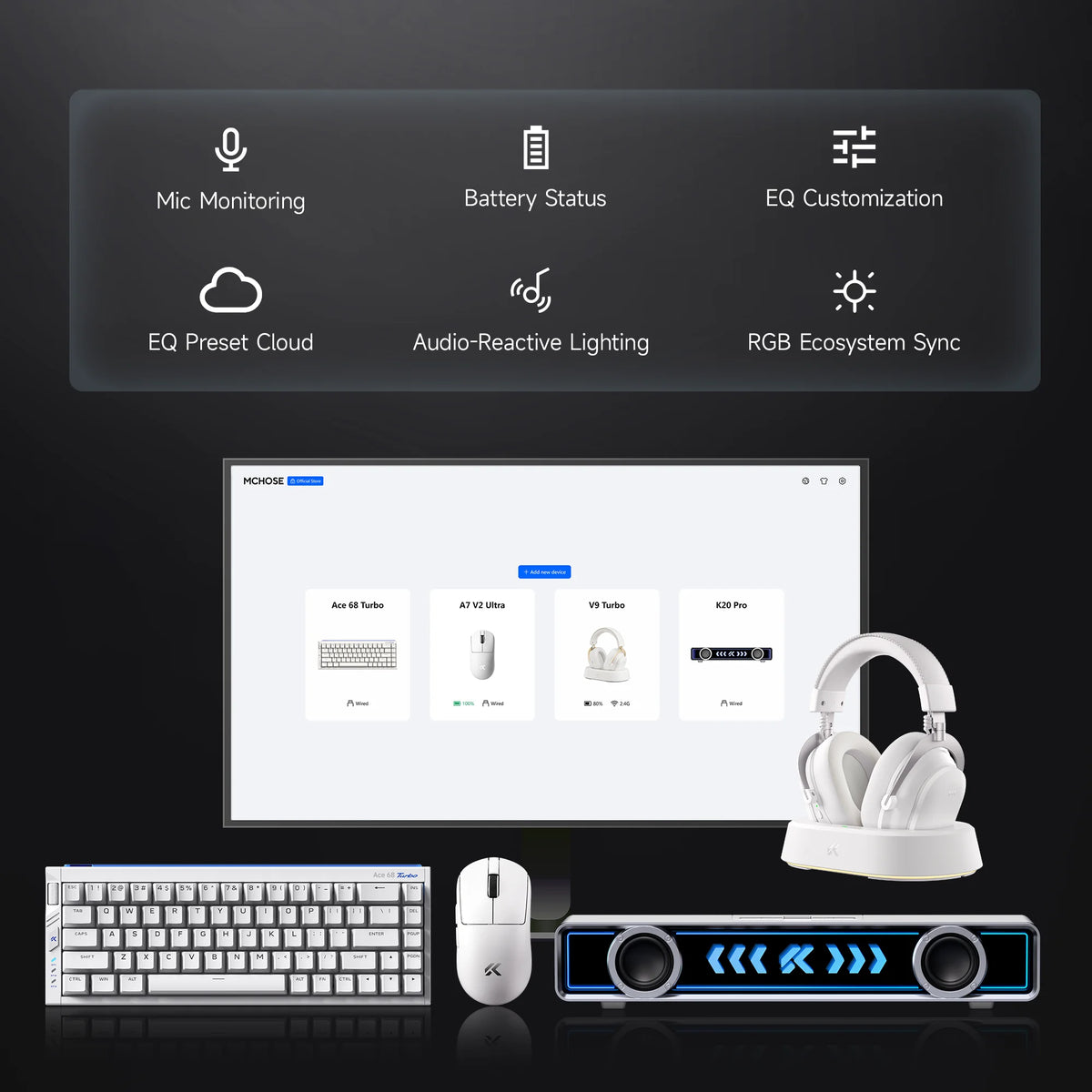 MCHOSE V9 Turbo+ E-sports Magnetic Wireless Gaming Headset 7.1 Surround Sound 90° Swivel Ear Cups Low Latency Magnetic Charging