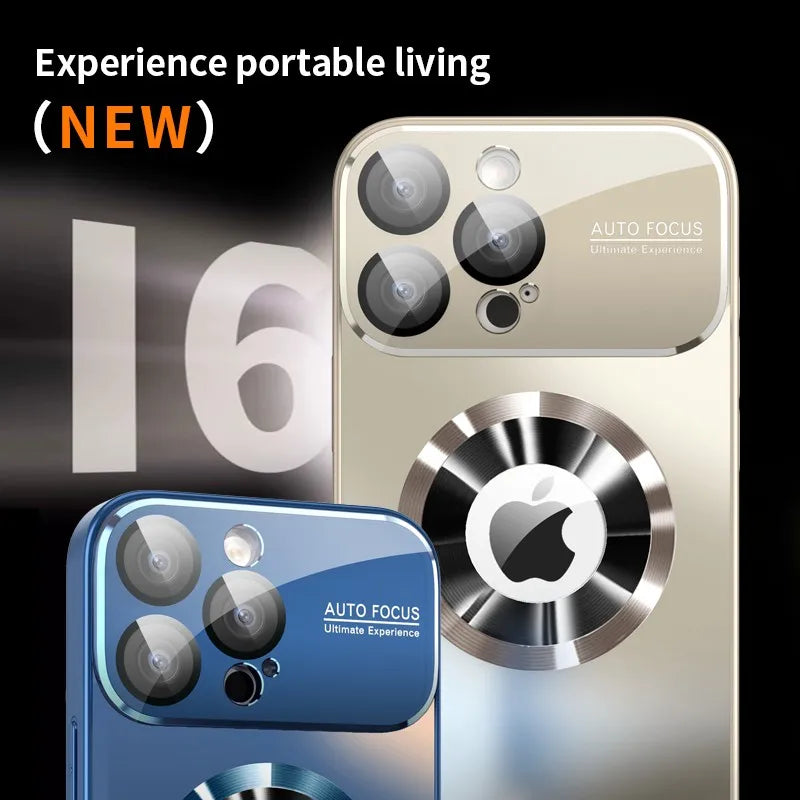 Luxury Glass Camera Lens For Magsafe Magnetic Wireless Charge Case For iPhone 18 16 17 11 12 13 14 15 Pro Max Shockproof Cover